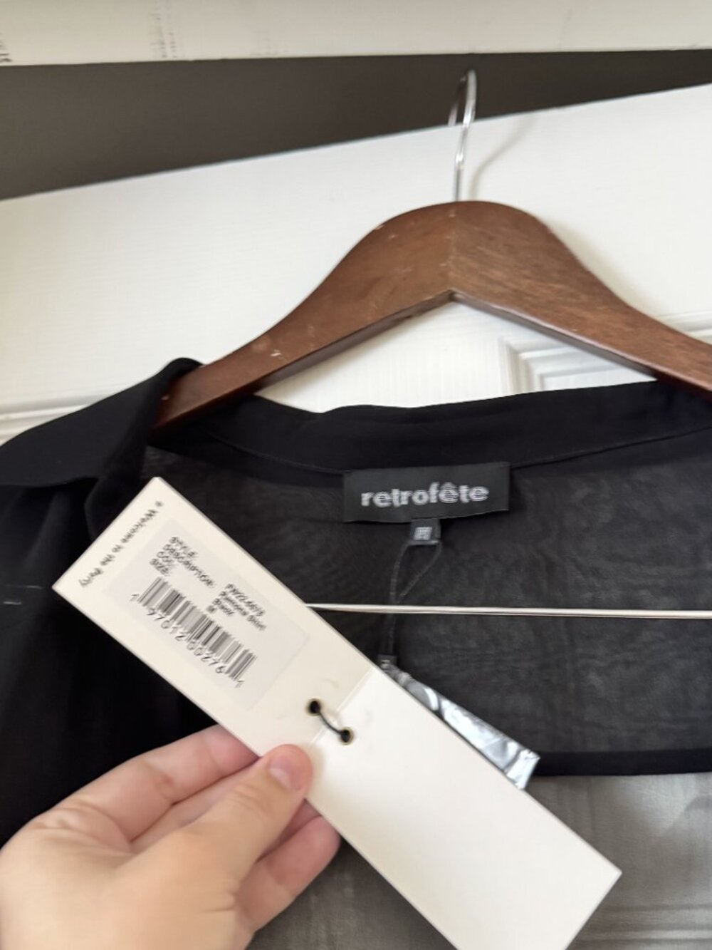Retrofete Ramona Silk Chiffon Shirt Black M NWT Sheer - Picture 5 of 7